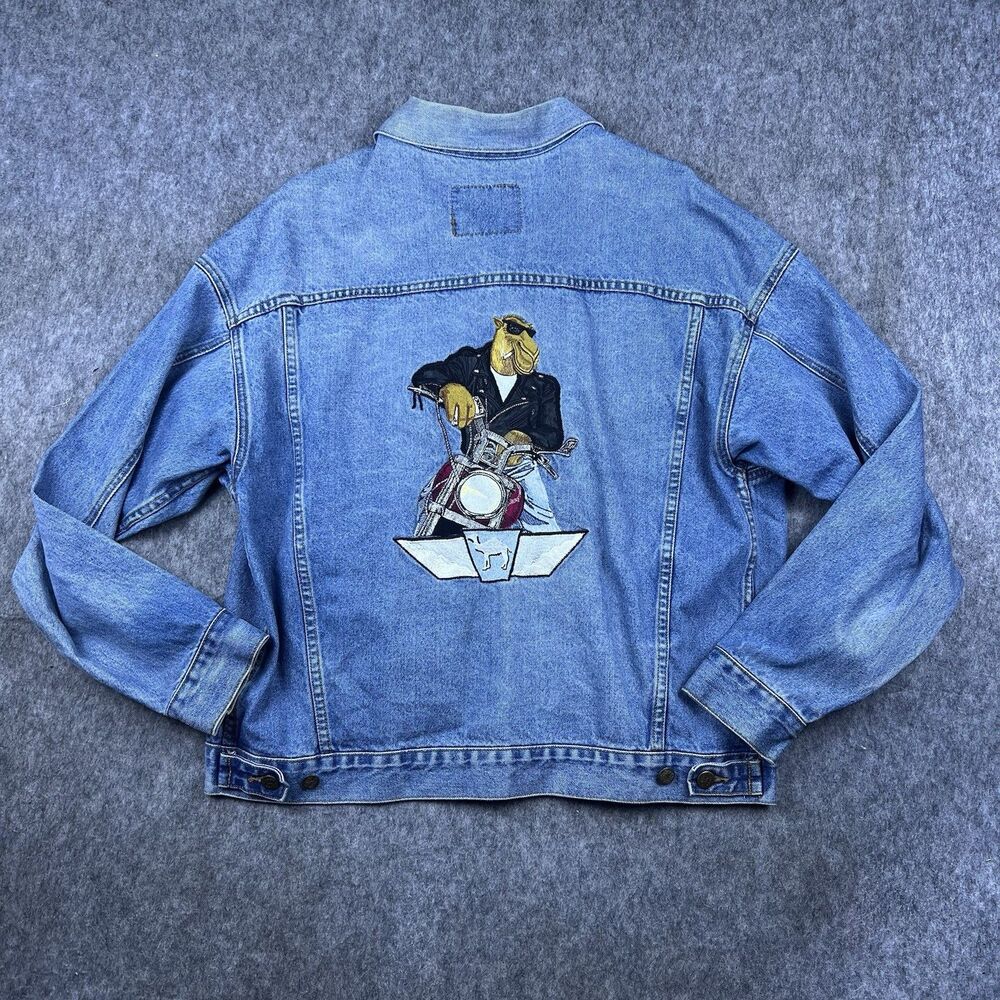 Vintage Camel Joe Men's Jean Jacket Light Wash Blue Denim Smoking 90's Size L